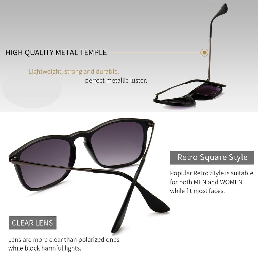 8339 Fashion Sunglasses Retro Style Square Sun Glasses UV400 Black Frame - Picture 3 of 6